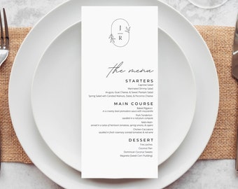 TEMPLATE | Wedding Menu Card Template, Wedding Reception Personalized Menu Cards, Modern Minimalist Engagement Shower Menu - 4x9 & 5x7