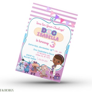 Doc McStuffins Invitación- Doc McStuffins Evite- Doc McStuffins Birthday Party- Doc McStuffins Imprimible Lambie Stuffy Hallie Invitación 4x6