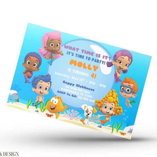 Bubble Guppies Invitation- Bubble Guppies Evite- Bubble Guppies Birthday Party - Bubble Guppies Printable- Molly Gil Goby Deema Oona Nonny