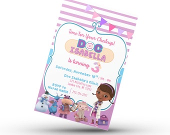 Doc McStuffins Invitation- Doc McStuffins Evite- Doc McStuffins Birthday Party- Doc McStuffins Printable Lambie Stuffy Hallie Invitation 4x6