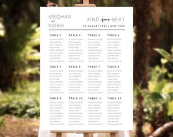 TEMPLATE | Modern Minimalist Wedding Seating Chart Template, Find Your Seat Ceremony Poster - Digital Wedding Reception Sign Decor, Print