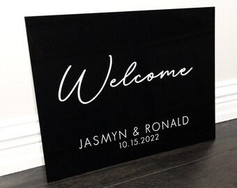 Black Acrylic Welcome Sign - Wedding Reception Ceremony Welcome Sign - Custom Acrylic Event Sign - Personalized Wedding Decor Minimal Modern