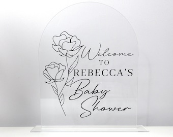 Baby Shower Arched Acrylic Welcome Sign - Clear Acrylic Sign - Acrylic Flower Sign - Custom Arched Acrylic Sign - Modern Wedding Decor 8x10