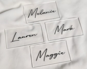 Acrylic Rectangle Name Place Cards - Clear Rectangle Seating Name Plates - Custom Personalized Gift - Modern Decor Baby Shower Name Cards