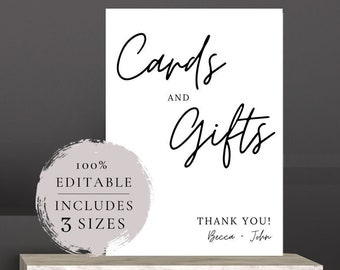 TEMPLATE | Cards and Gifts Sign Printable, Modern Minimalist Wedding Gifts Sign, Baby Shower Sign, Bridal Shower Gift Sign, Party Sign