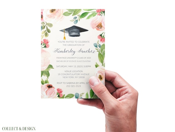Graduation Party Invitation- Floral Graduation Invitation - Graduation Announcement- Pink Watercolor Flowers Invitation- Class of 2023 Evite