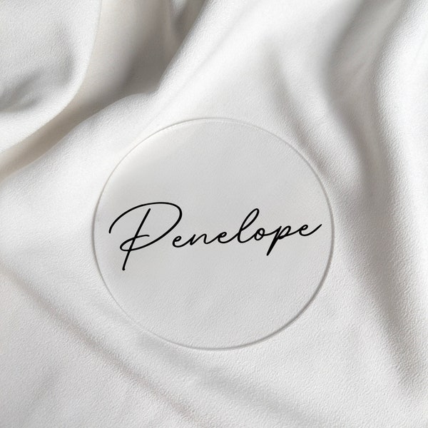 Acrylic Circle Seating Name Place Cards - Custom Personalized Gift - Clear Circle Name Plates -  Baby Shower Seating Cards - Modern Decor