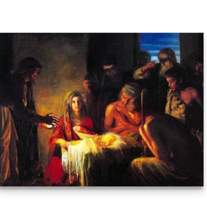 The Holy Night by Carl Bloch, Child Jesus, Saint Joseph & Shepherds Large Wall Decor, Fine Art Prints