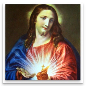 Sacred Heart of Jesus on Fire, by Pompeo Batoni, Catholic Art, Vintage Replica