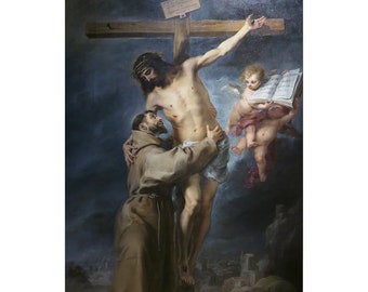 St. Francis of Assisi, Embracing Jesus Christ on Crucifix, Canvas Art