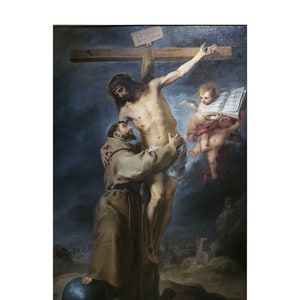 St. Francis of Assisi, Embracing Jesus Christ on Crucifix, Canvas Art