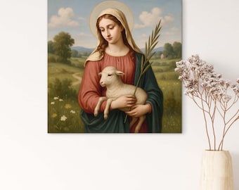 Impressão artística católica de Santa Inês | Pintura de Santa Inês | Arte cristã para parede | Download digital católico | Decoração religiosa para casa