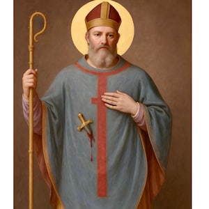 St. Thomas Becket Canvas, Bishop of Canterbury, Martyr, Catholic Saint Art