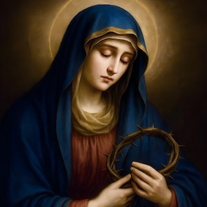 Our Lady of Sorrows Canvas Print: Virgin Mary with Crown of Thorns