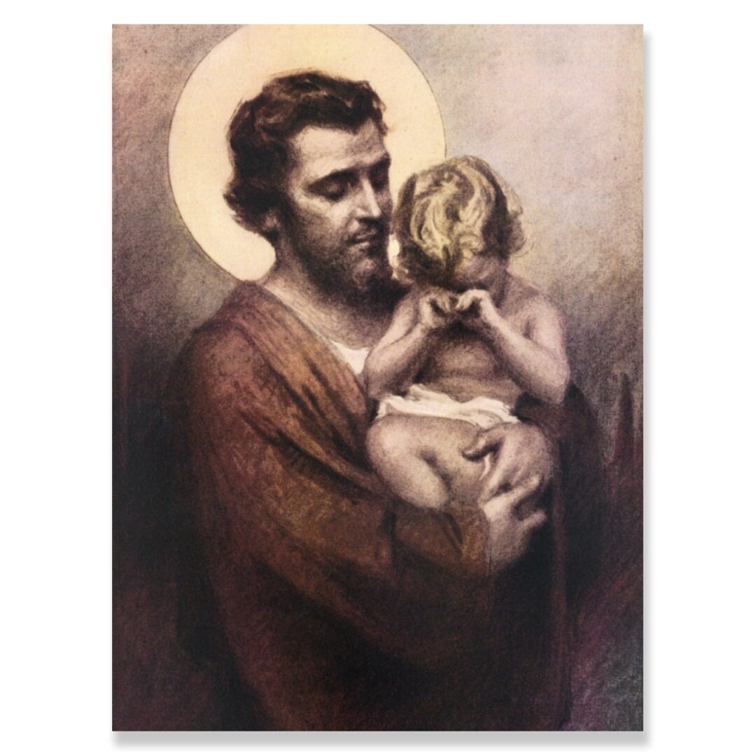 St. Joseph Holding Jesus Crying Canvas, Jesus Wall Decor, Jesus Christ