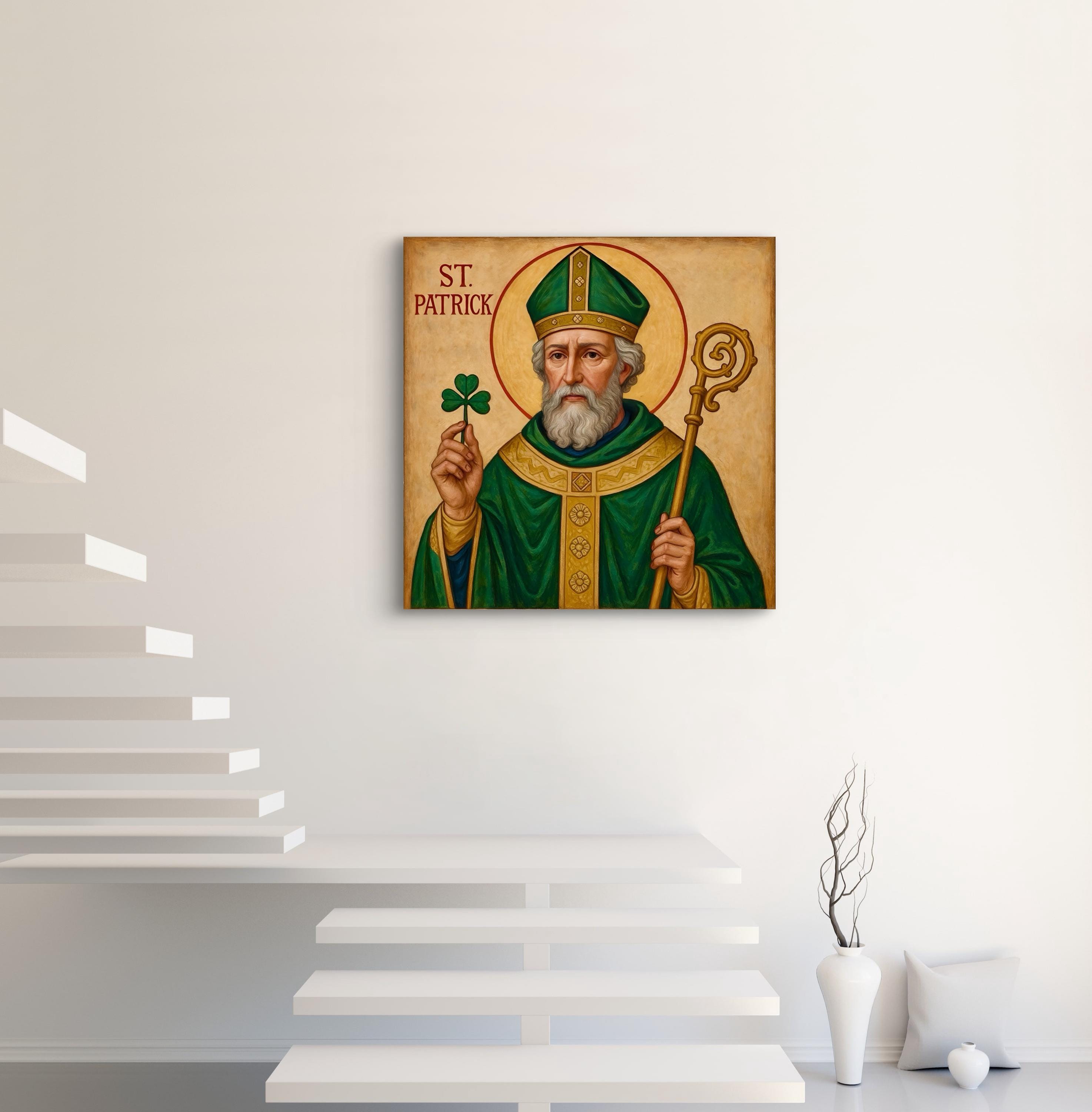 St. Patrick Religious Icon Pattern Saint Patrick Canvas Print: Irish Catholic Wall Art, Religious Home ...