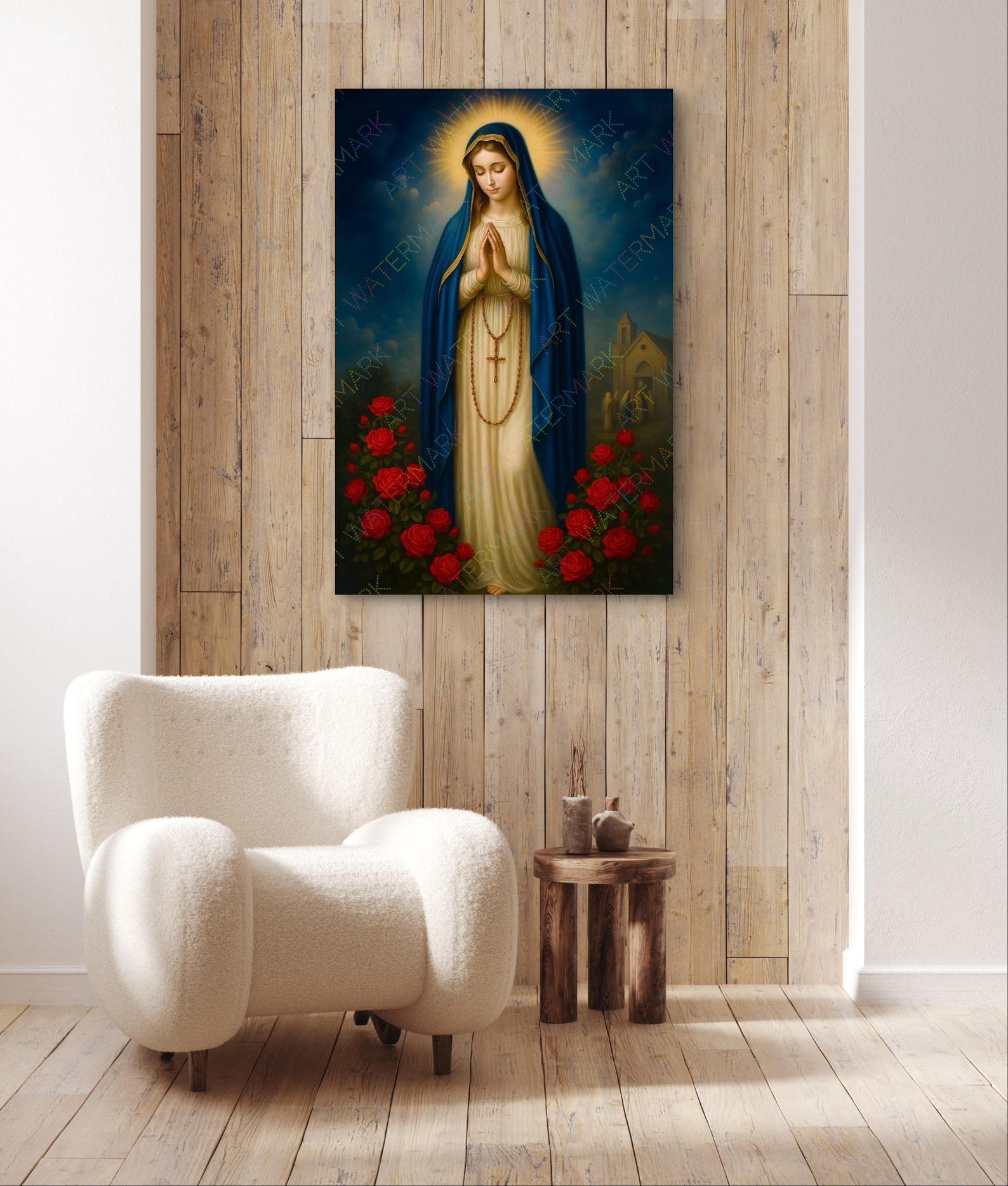 Our Lady of the Rosary Print: Red Roses, Catholic Wall Art (digital ...