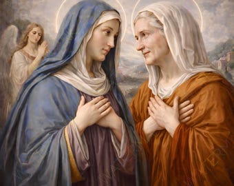 Visitation Canvas: Mary and St. Elizabeth, Catholic Biblical Art