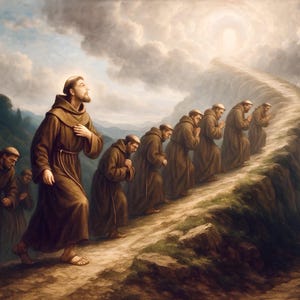 St. Francis of Assisi leads Franciscan Friars to Heaven Canvas | Catholic Artwork | Wall Art