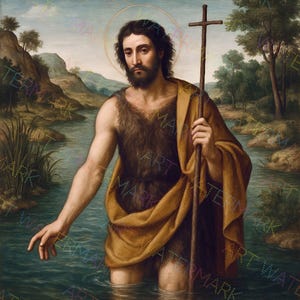 St. John the Baptist on Canvas | Saint Pictures | Saint Gift | Baptizing in the River Jordan