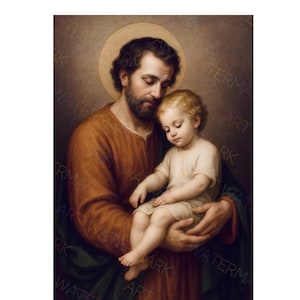 St Joseph and Infant Jesus Digital Print, Saint Joseph Art, Catholic Wall Art, Digital Download