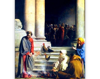 St. Peter's Denial of Jesus Christ Painting, Wall Art Decor, by Carl Bloch