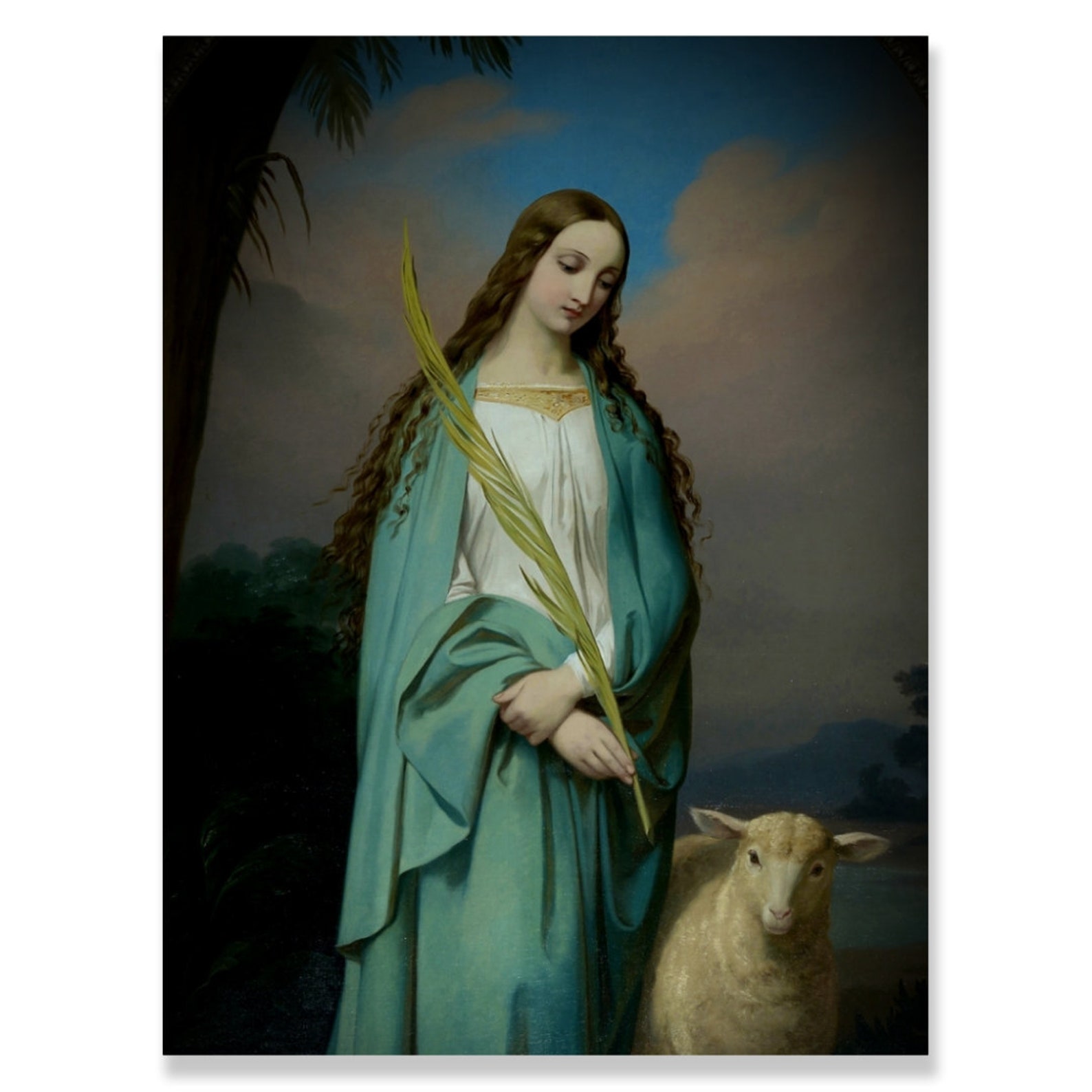 Saint Agnes With Lamb Catholic Artwork Saint Art Canvas Etsy