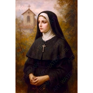 St. Scholastica Canvas Painting | Catholic Wall Art | Saint Portrait | Religious Gift Decor
