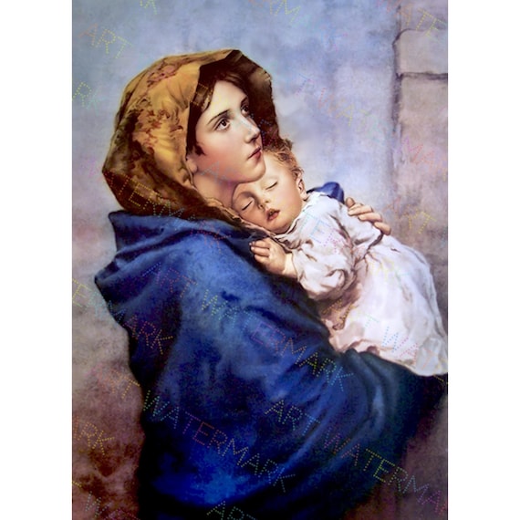Affiche/Toile Décorative Vierge Marie Et Bébé Jésus - Art Religieux Chrétien - Neuf
