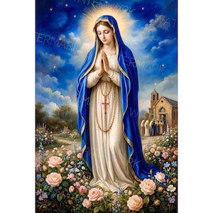 Our Lady of the Rosary Canvas | Catholic Wall Art - Etsy