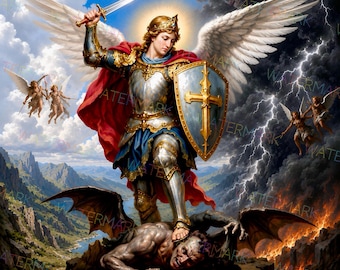 St Michael Defeating Satan Canvas | Catholic Archangel Wall Art