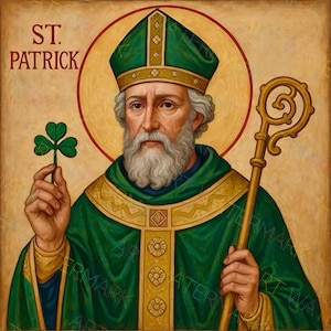 Saint Patrick Canvas Print – Catholic Wall Art, Irish Patron Saint Decor, Religious Home Blessing, Christian Gift, Ireland Icon