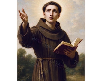 Impresión digital de San Antonio de Padua, predicación de San Antonio, arte mural católico, regalo de santo, decoración cristiana para el hogar, impresión religiosa.