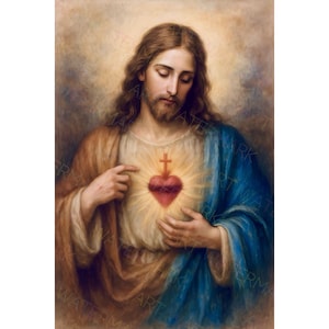 Sacred Heart of Jesus Canvas Art: Catholic Watercolor, Modern Religious Decor