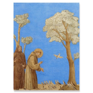 Saint Francis of Assisi Canvas, Sermon to the birds, St. Francis & Animals Art, Saint Wall Art , Fine Art Prints
