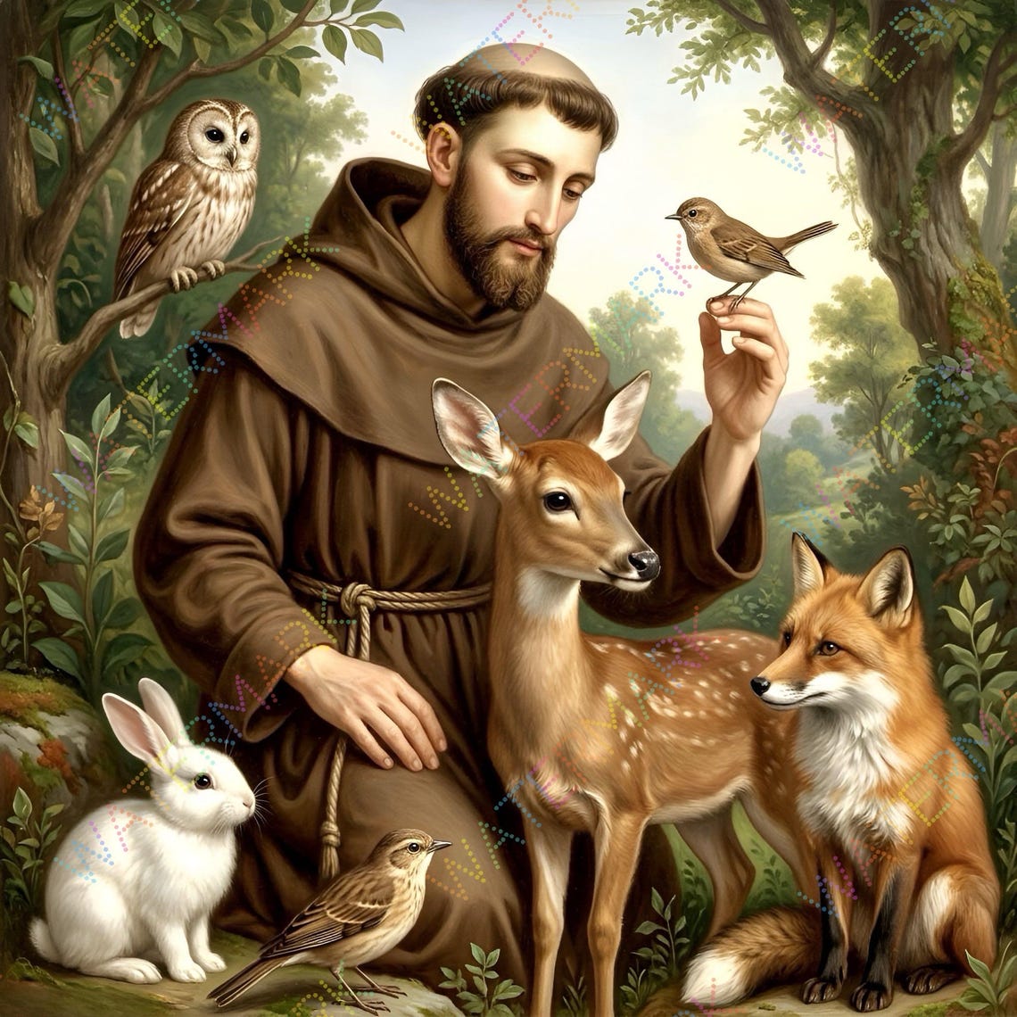 St Francis With Animals Canvas, Patron Saint Nature Catholic Wall Art ...