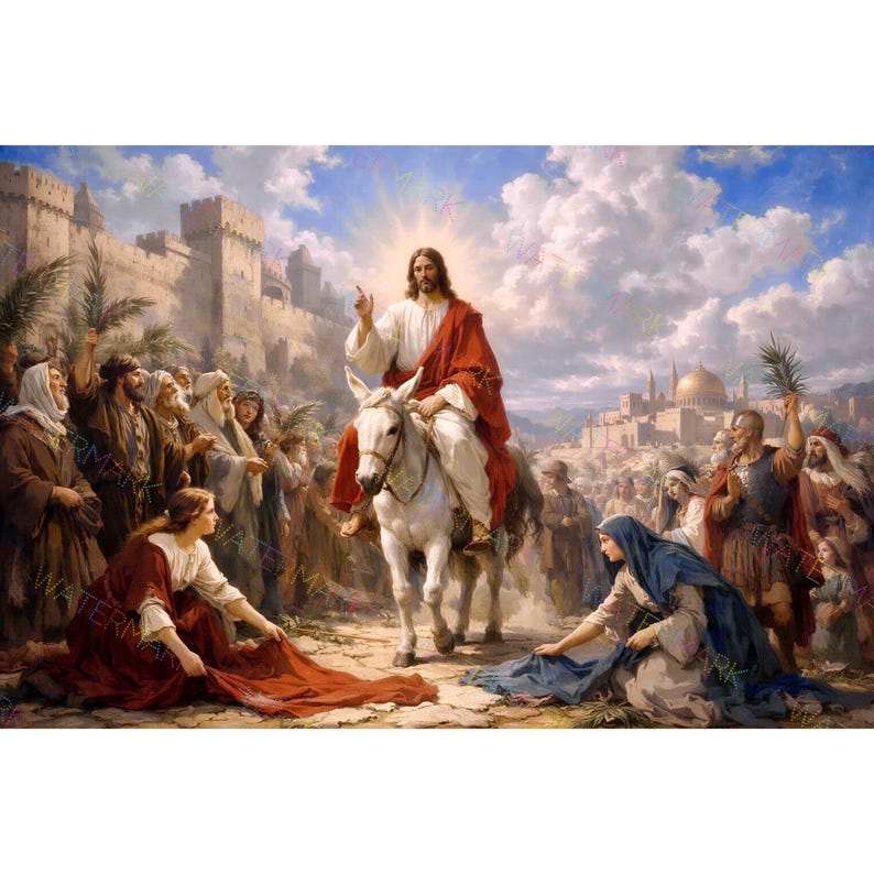 Triumphal Entry of Jesus Painting | Palm Sunday Christian Art on Canvas ...