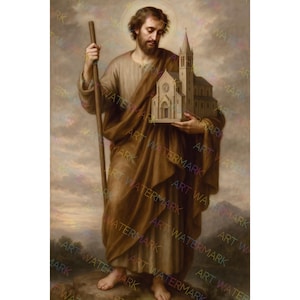 St Joseph Protector of Holy Church Digital Print, Saint Joseph Picture, Catholic Wall Art, Digital Download