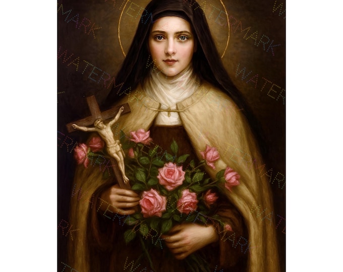 St Therese of Lisieux Catholic Print With Gold Leaf Oval Frame 3-1/2" X ...