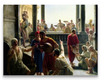 Marriage Feast at Cana Canvas Art: Jesus Miracle Painting by Carl Bloch (11x14)