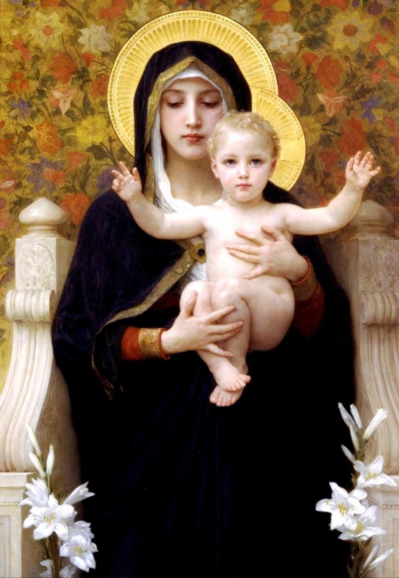 Our Lady Queen with Child Jesus Our Lady With Lilies Canvas image 1