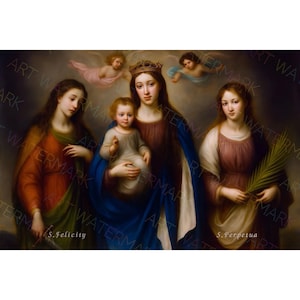 Saint Felicity and Perpetua Canvas Art: Catholic Religious Decor