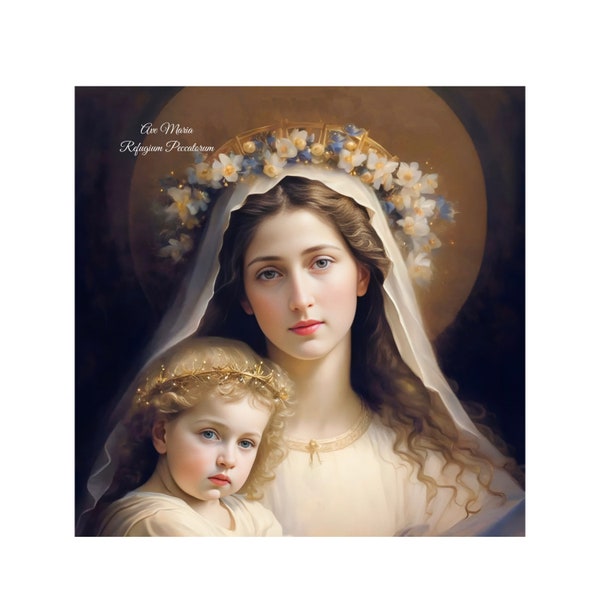 Blessed Virgin Mary, Refuge of Sinners Canvas Wall Art, Family Catholic Decor