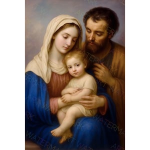 Heilige Familie Digitaldruck, Heiliger Joseph, Jesuskind und Maria Kunst, katholische Wandkunst, digitaler Download