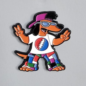 Dead Head Dog Hippie Party Animal Cartoon Metal Enamel Lapel & Hat Pin