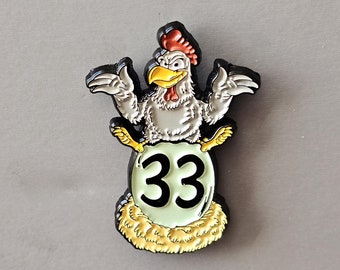 BMFS Cluck Ol' Hen Bluegrass Chicken Laying Egg 33 Metal Pin
