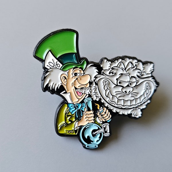 10 Pack of Mad Hatter Cheshire Cat Cartoon Metal Enamel Lapel Hat Pins Wholesale Pin Lot