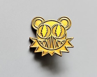 Antique Gold Tone Jam Band Bear Head Metal Lapel Hat Pin