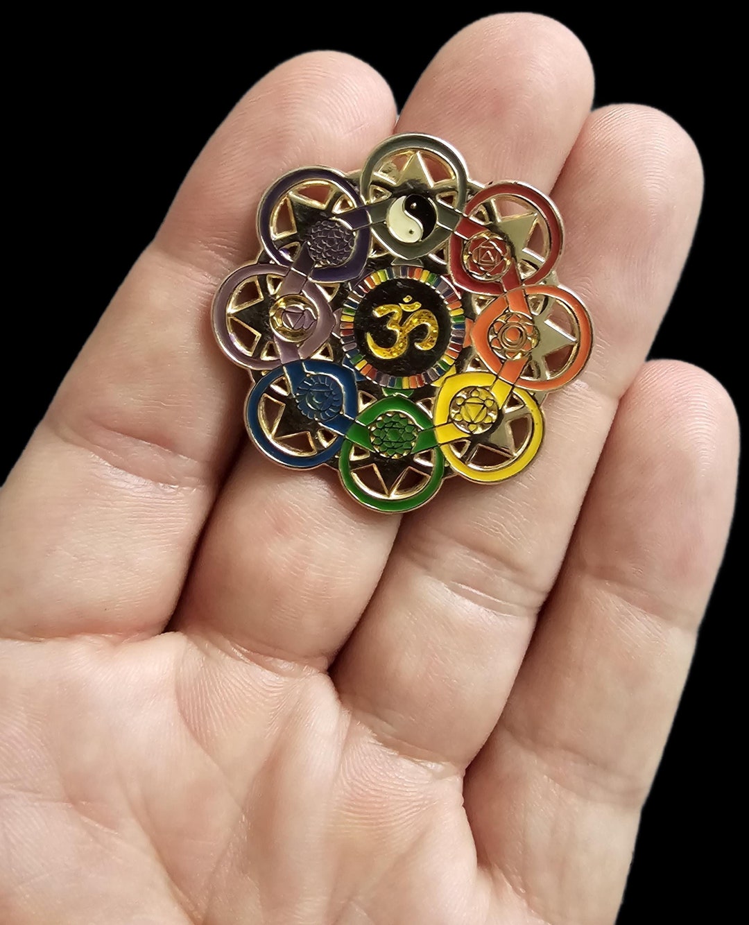 Sacred Geometry Chakra Symbol Yin Yang Ohm Meditation Mandala Metal ...