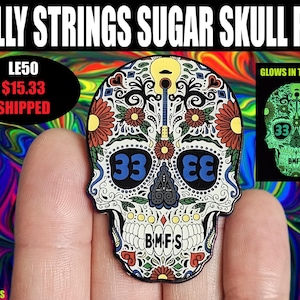 10 pack BMFS Sugar Skull Red Daisy 33 Acoustic Guitar White Glow In The Dark Metal Enamel Hat Pin Lot